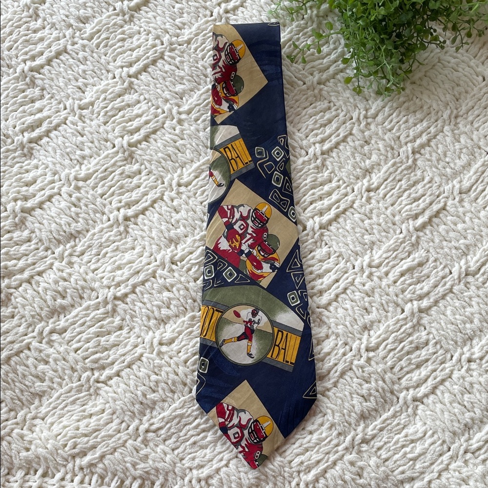 Vintage Men's Football Themed Wide Tie - Blue and Red